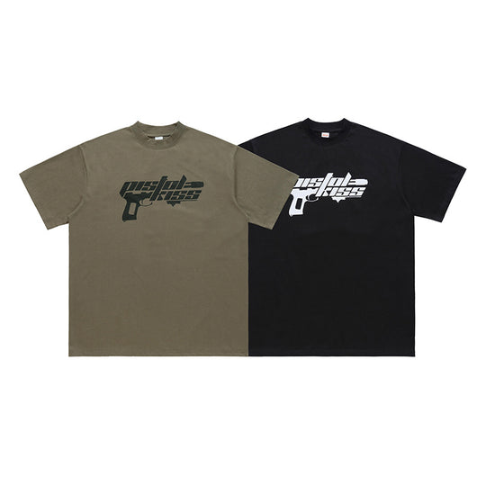 Special-interest Design Printed Half Sleeve Hiphop Rock Loose Short Sleeve T-shirt Men