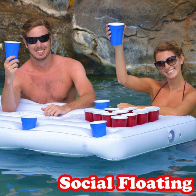 Water Party  Air Mattress Ice Bucket Cooler Cup Holder Inflatable Beer Pong Table Pool Float