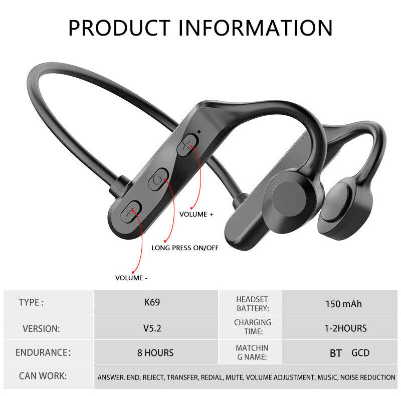 Bone Conduction Bluetooth Earphones Wireless Headset Sport Headphones Waterproof