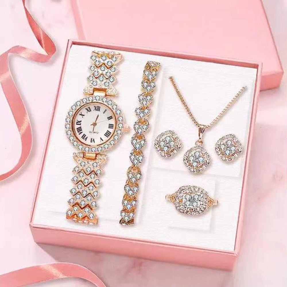 Full Diamond Luxury Bracelet Watch Suit Women's Quartz