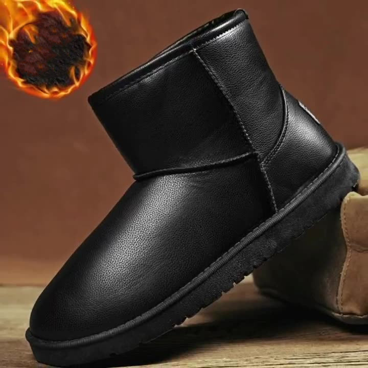 Black Ankle Boots Men Winter Warm Flat Shoes