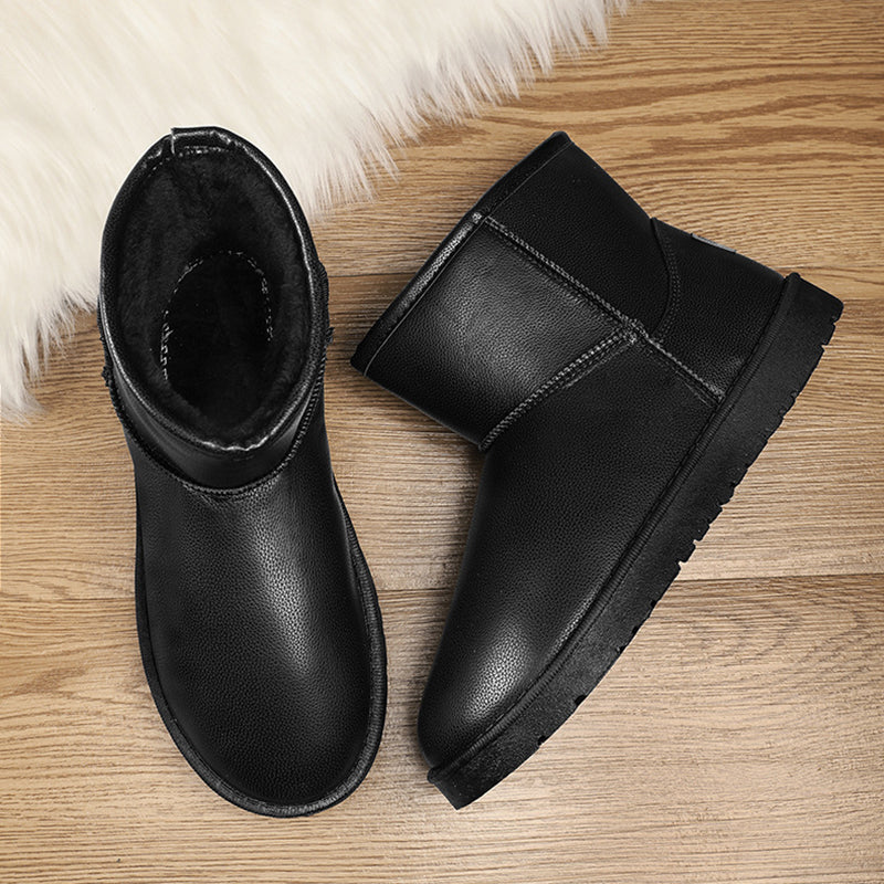 Black Ankle Boots Men Winter Warm Flat Shoes