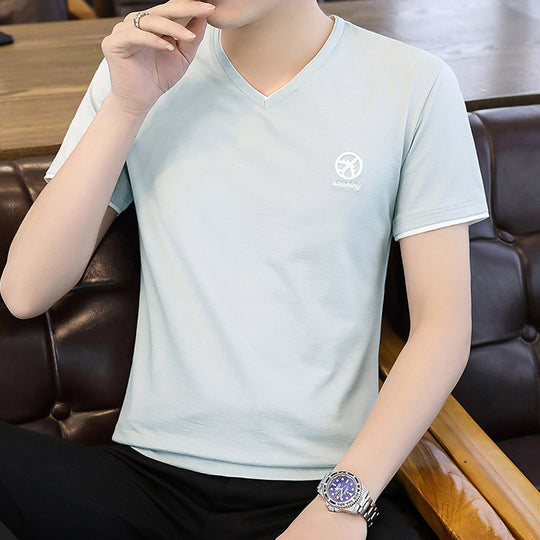 Men's Summer Ice Silk Short Sleeve Trendy Base Shirt Men's Half Sleeve Clothes Fashion Brand Chicken Collar T-shirt