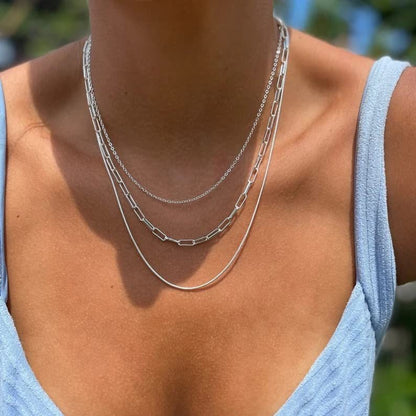 Europe And The United States Exquisite Layered Necklace Women's Snakebone Chain Paper Clip Figaro Chain Necklace Set