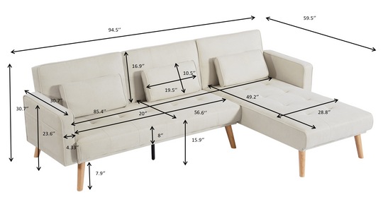 Convertible Sectional Sofa sleeper, Right Facing L-Shaped Sofa Couch For Living Room