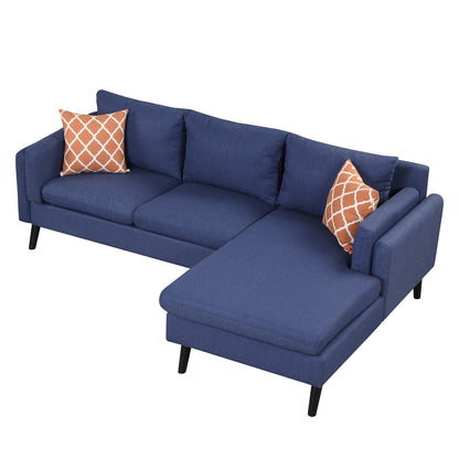 84.65&quot; Modern Upholstered L-Shape Sofa Couch with Chaise and 2 Pillows,3-Seater Couch with rubber wood legs for Living Room,Apartment,Small Space,Blue