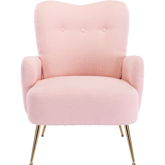 Cozy Teddy Fabric Arm Chair with Sloped High Back and Contemporary Metal Legs ,Pink
