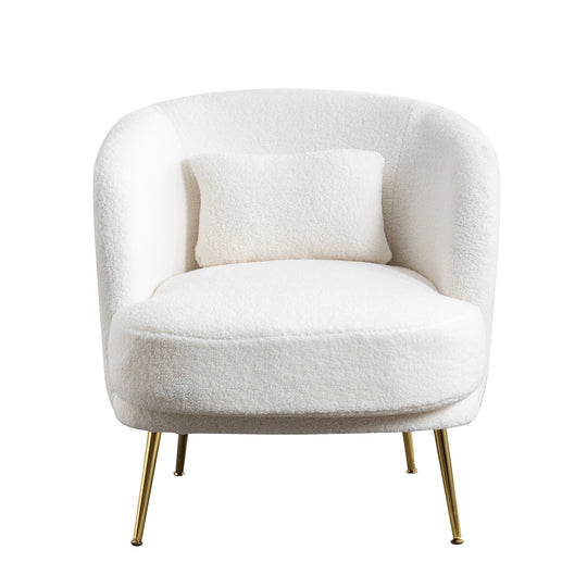 30.32&quot;W Accent Chair Upholstered Curved Backrest Reading Chair Single Sofa Leisure Club Chair with Golden Adjustable Legs For Living Room Bedroom Dorm Room (Ivory Boucle)