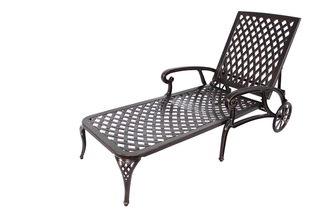 Cast Aluminum Outdoor Chaise Lounge Chair with Wheels, Tanning Chair with 3-Position Adjustable Backrest, Chaise Lounge Outdoor Reclining Chair Pool Chairs
