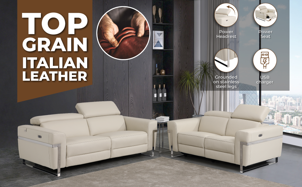 Global United Top Grain Italian Leather Loveseat with Power Recliner