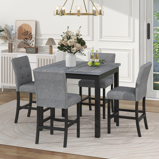 TOPMAX 5-Piece Counter Height Dining Set Wood Square Dining Room Table and Chairs Stools w/Footrest &amp; 4 Upholstered high-back Chairs,Black