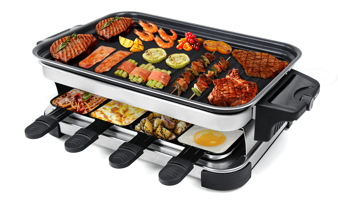 Raclette Grill 8-person baking non stick coating,  tray with 8 mini baking trays Raclette, stepless temperature control, 1300W