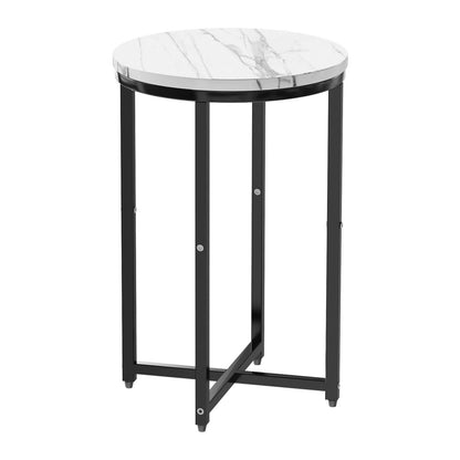 Round Side Table, Round Accent End Table with Sturdy X-Shaped Metal Frame Round Nightstand, for Living Room, Bedroom, Balcony, Office